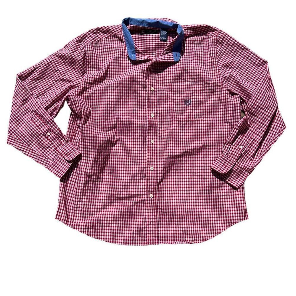 CHAPS Easy Care Red & White Long Sleeve Button Down Size XL
